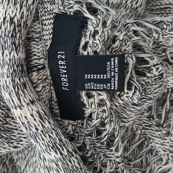 Forever 21 Knit Cardigan Open Front 3/4 Sleeve Black White Comfy Womens Size M - Picture 6 of 6